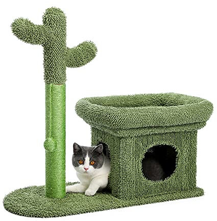 ACSUZ Kaktus Katze Kratzbaum Mit Großem Haus Nette Kratzer Mit Condo Nest Katzenbaum Haustier Spiel Haus Innenmöbel