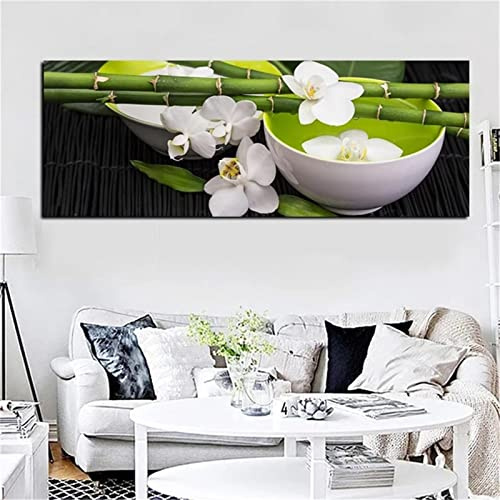 5D Diamond Painting Kit Completo,Diamond Painting Kit Paint by Numbers,Diamond Painting Grandi Dimensioni,Passatempo per Adulti Kit Ricamo,Decorazione Murale Ciotola di Bambù Dell'Orchidea 30x60cm C7