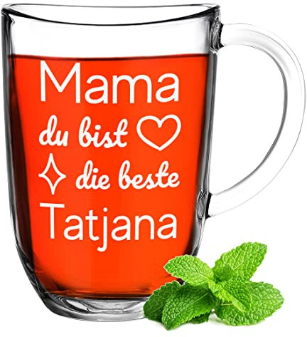 Leonardo Teeglas Becher mit Gravur Muttertagsgeschenk - 380 ml Kaffeeglas - Geschenkidee für Teeliebhaber - Wasserglas - Geburtstagsgeschenk - Geschenk mit Name für Mutter - birthday present