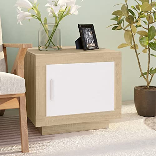 FIRBNUS Blumentisch Weiß Braun 51x50x45 cm Bürotisch Beistelltisch Holz Wohnzimmertisch Modern Stabilität Kleiner Tisch Wohnzimmer Coffee Table Coutischtisch Teetisch Nachttisch mit Tür