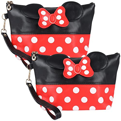 2 pezzi Mouse Ears Style Polka Dot Trousse Trucco Cartoon Bow Beauty Case Cute Mouse Polka Dots Borsa Trucco da Donna Mini Borsa per Trucco Borsetta Borsa per il Trucco, Chiave, Cuffie, Rossetto