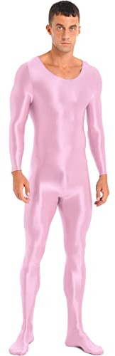 Oyolan Sexig glänsande bodysuit för män bodystocking bodysuit bodysuit bodysuit långärmad catsuit jumpsuit, Typ C Rosa, XL