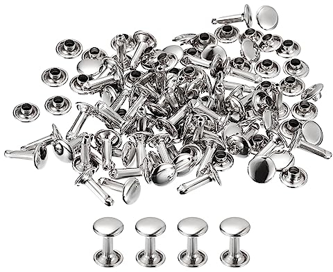sourcing map 50 Sets Leder Nieten 8mm Doppelt Kappe Nieten 12mm Höhe Metall Nieten Runde Nieten Hohlnieten Niete für Leder Handwerk Reparatur DIY Geldbeutel Gürtel Taschen Schuhe Silber Ton