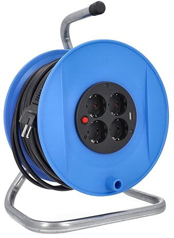 as - Schwabe Kabeltrommel 25 m, IP20 Innenbereich, 4 Steckdosen, USB | Thermoschutzschalter, Made in Germany