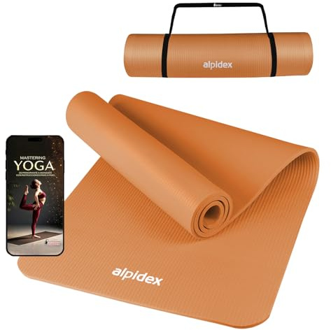 ALPIDEX Yoga Matte 183x60x0,8cm rutschfest Isomatte Gymnastikmatte Pilates | Phthalatfrei, Sportmatte, Fitnessmatte, Turnmatte, Trainingsmatte, Tragegurt, E-Book, Dünn, Turnen, Zuhause, Physio, Studio