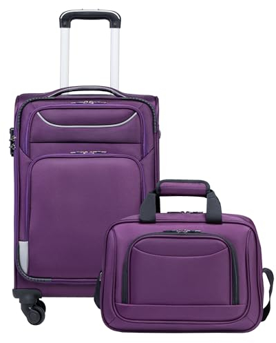 COOLIFE Koffer Trolley Koffer Reisekoffer von 4 Rollen Stoffkoffer Handgepäck TSA-Schloss Der Koffer Enthält 1 Große Umhängetasche (Handgepäck-Set 2tlg, lila+Silber)