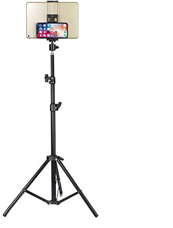 Support Tablette Support de trépied de tablette, support de plancher de sol réglable en hauteur avec support de trépied rotatif à 360 ° for smartphones de tablette de 4-11 pouces, noir Supports pour T