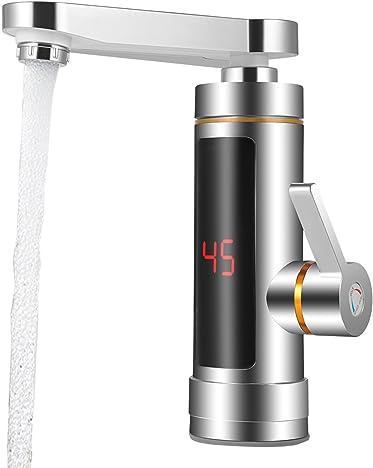 Robinet D'eau Chaude Instantanée Robinet de Chauffage Électrique avec Affichage Numérique LED Robinet d'eau Chaude Instantanée Rotation à 360°, 3000 W