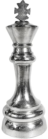 MichaelNoll Schachfigur XXL, König, Dame oder Springer, Schach Figur Schachspiel Deko Aluminium Silber, Dekoration für Wohnzimmer, Schlafzimmer oder Büro (König - MN-DE-5128)