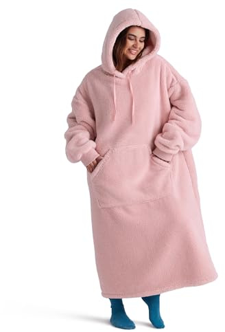 BEDSURE Hoodie Decke mit Ärmeln - Rosa 129x75 cm, Kuscheldecke als Geschenk | Tragbare Decke zum Anziehen Erwachsene, Kuschelpullover, Flauschig, Warm & Kuschelig, Geschenkidee für Damen & Herren