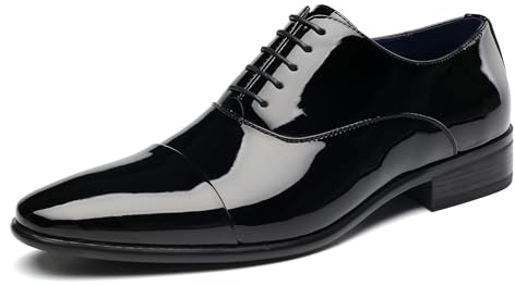 DECARSDZ Mens Patent Leather Classic Lace-up Formal Oxford Tuxedo Dress Shoes Use for Business Weddings Formal Dinners Church Services Theatre Performances Black
