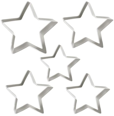 GLADFRESIT 5PCS Pentagram Cookie Mould Set Safe and Easy to Clean Stainless Steel Pastry Moulds for Cookies Flip Candy Pastry Fruit Decoration