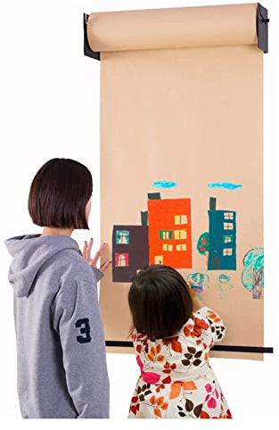XNYXLPP Kraftpapierspender und -Schneider für Kinderzimmer, Doodle-Wand, Wandmontage, Metzgerpapierrollenhalter für Büro/Café/Studio, 50 m Lange Kraftpapierrolle (Steel Frame Wide)