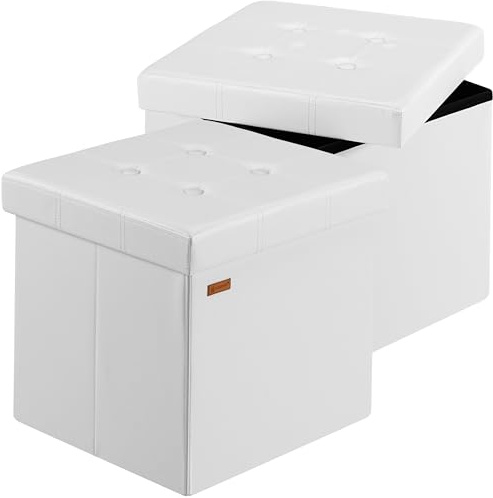 Casaria® Hocker mit Stauraum 2er Set Weiß Faltbar Deckel Kunstleder Gepolstert 38x38cm Schlafzimmer Wohnzimmer Flur Sitzhocker Fußhocker Polsterhocker