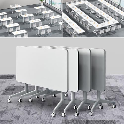 Konferenzraumtisch, Besprechungstisch, weißer, faltbarer mobiler Schulungstisch mit Klappplatte fürs Büro, tragbarer Klapptisch mit feststellbaren Rollen für das Büro im Klassenzimmer (4 Stück, 4 Stü