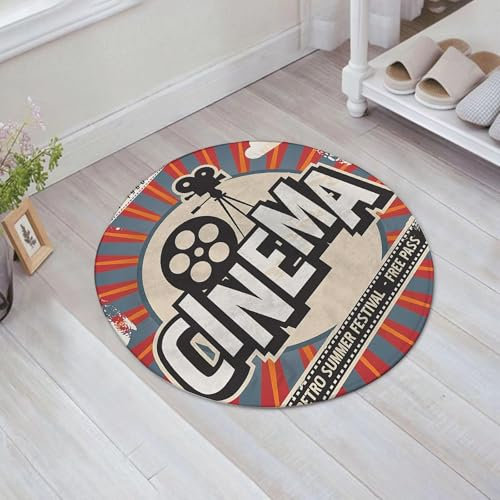 EMFSLA rutschfest Badezimmer Badeteppiche,Weich Hochflor Saugfähig Badvorleger Waschbar Flauschige Mikrofaser Badematte,Retro-Kinoplakat. Vektorfilmwerbung für Sommerfest. Vintage-Hintergrun,60x60 cm