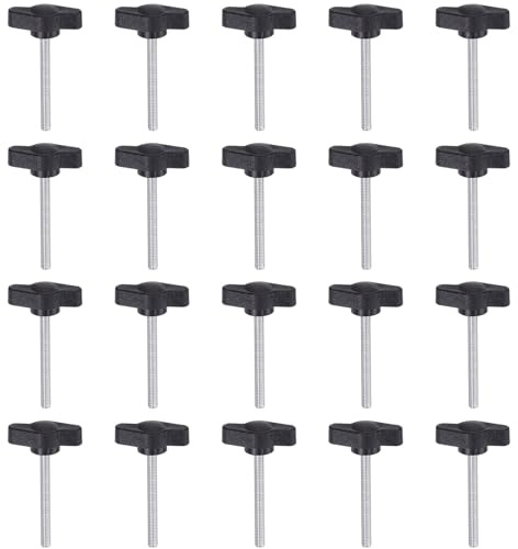 QUARKZMAN 20 Stück Rändelschrauben mit T Flügelknöpfe M4 x 40mm Kunststoff T-Kopf Gewindebolzen Klemmschraube Flügelschraube Haltegriffe 27mm Klemmknopf Daumenschrauben für Maschine, Schwarz