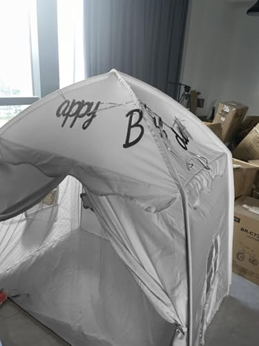 besrey Kinderzelt Spielhaus für Kinder, Spielzelt,Kinder Bettzelt XXL für drinnen mit Weihnachtsbaum-Banner & Lichtern, Ideal als Weihnachts Geschenk Prinzessin Zelt grau