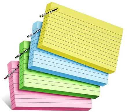 MIUTME 300PCS Flash Cards,3x5 Inches Colored Index Cards with Ring, Lined on Both Side Notecards Ruled Study Card Flashcards Heavy Note Cards for Studying,School, College (4 Colors)