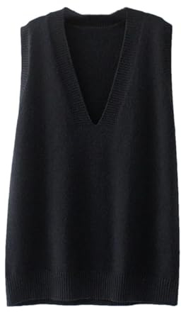 Vsadsau Gilet en tricot pour femme taille plus, col en V uni, sans manches, ample, épais, Noir , 4XL