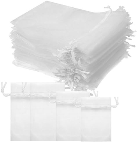 Sacchetti Organza, 100 Pezzi Multicolore Sacchetti in Organza con Coulisse, Sacchetti Confetti Matrimonio, sacchetto regalo in organza, sacchetto per gioielli, sacchetti per matrimonio, Bianco