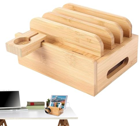 Niesel Stazione Di Ricarica Legno,Stazione Di Ricarica In Legno | Docking Station per Telefono Multifunzionale,Docking Station per Più dispositivi, Scatola di Immagazzinaggio per