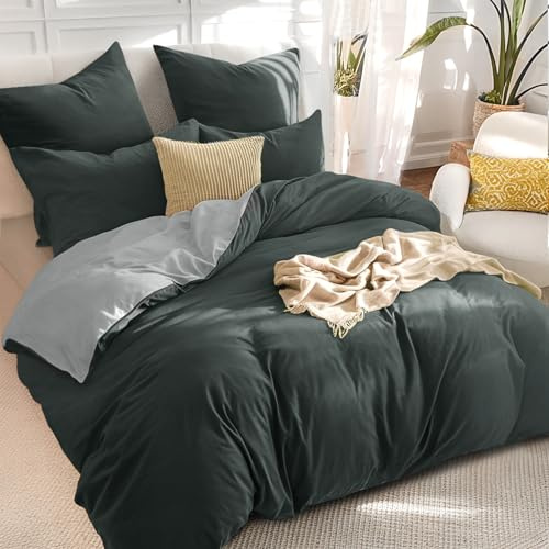 RUIKASI Bettwäsche 220x240 3teilig Mikrofaser, Anthrazit Grau | Wendebettwäsche 1 Bettbezug + 2 Kissenbezuge 80x80 cm mit Reißverschluss OEKO-TEX Bettwäsche Sets, Weich und Bügelfrei