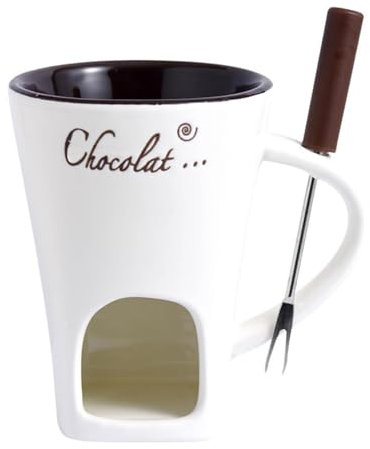 Chocolate Fondue Mug, Chocolate Fondue Set, Ceramic Chocolate Fondue with Forks, Melt Hot Pot Bowl Set for Cheese Chocolate Butter, Gift for Valentine's Day Birthday Mother's Day (White)