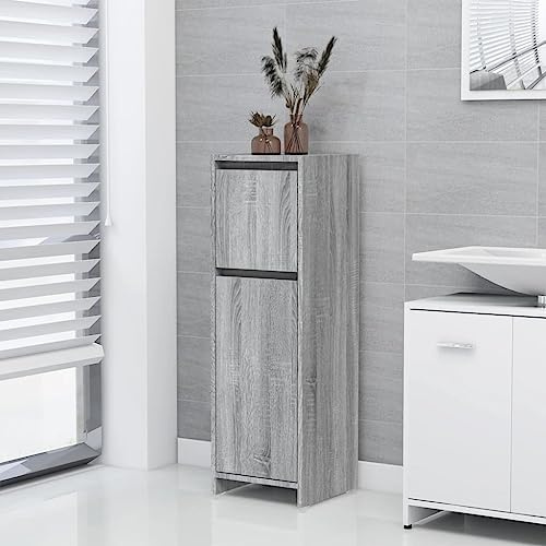Myheimly Badschrank mit 2 Fächern 1 Schublade 1 Tür Midischrank Badschrank Badregal Badmöbel Schrank Badezimmer Regal Grau Sonoma 30x30x95 cm Holzwerkstoff