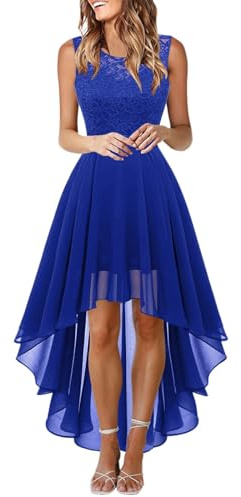 Duohropke Damen Spitzenkleid ärmellos Vorne Kurz Hinten Lang Unregelmäßig Ballkleid Festliche Chiffon Kleider mit Rundhalsausschnitt Neckholder Kleider