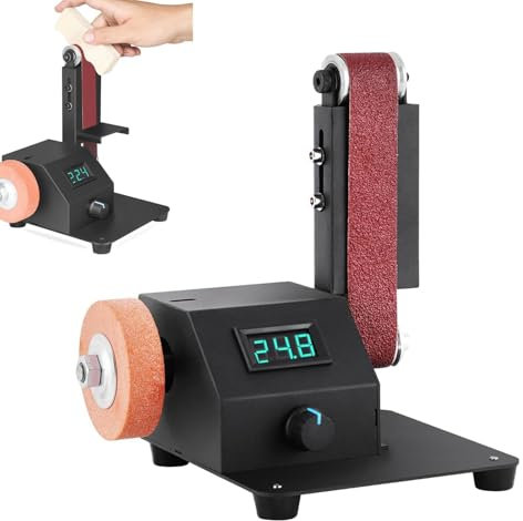 Macinino da banco, levigatrice a nastro per lavorazione fatta a mano, 350 W con 10 cinture di levigatura, tavolo ad alta velocità per metallo, lavorazione del legno