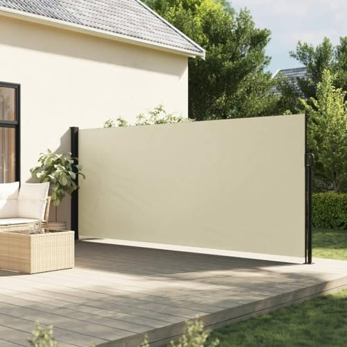 IKAYAA Seitenmarkise ausziehbar 160x600 Alu-Seitenmarkise Wandmakise Sichtschutz Sonnenschutz Blickdicht Windschutz Seitenrollo für Terrasse, Garten, Seitenmarkis-Creme-160 x 600 cm