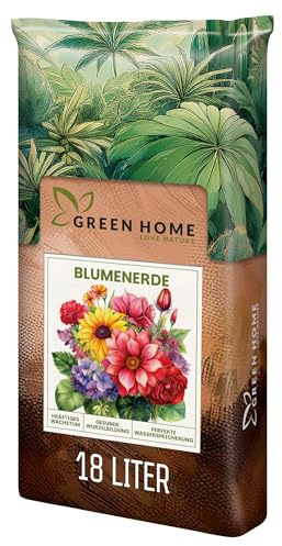 Green Home Blumenerde 18L Pflanzerde für Zimmerpflanzen, Balkon & Garten | Mit NPK 14-10-18 + CoteN + Spurenelemente | Blumenerde mit Perlite, Kokosfaser & Rindenhumus | Für Hochbeet & Pflanzkübel