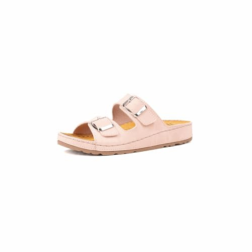 OHC Modele Hibiscus - Sandales Nu-Pieds Femme Confort Pieds Larges – Cuir Véritable, Semelle Orthopédique 7 Zones, Talon 3 cm – Réglables à Boucles