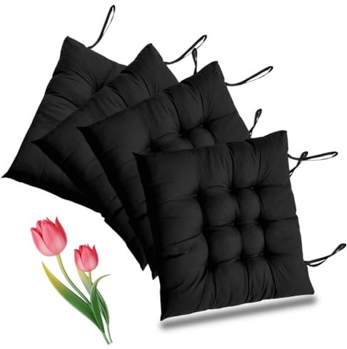 Umllpet 4 Stück Stuhlkissen,40x40cm Sitzkissen Sitzpolster Stuhl Sitzkissen Esszimmerstuhl Sitzauflage Stuhl für Indoor Outdoor Bürostuhl Sitzpolst (Schwarz)