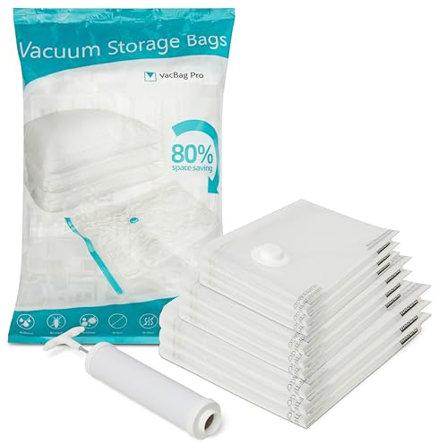 Vacuum Storage Bags 9 Pack with Hand Pump, Heavy Duty Space Saving Bags for Clothes and Bedding, Airtight Double Seal for Duvets, Travel and Wardrobe Storage, 3 Sizes