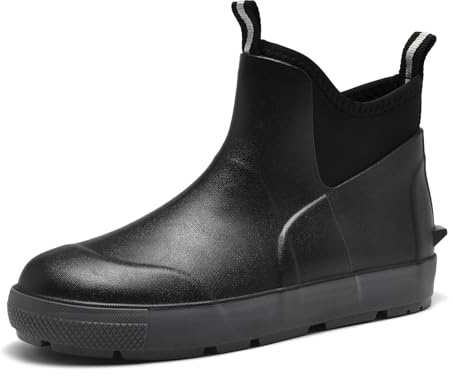 GemChve Gummistiefel Herren,Gartenschuhe herren Kurze,Chelsea Boots Damen,Arbeitsschuhe Gummistiefel Halbhoch,Deckstiefel​ Wasserdicht Rutschfest Geeignet Regentag Reisen Angeln Black43EU