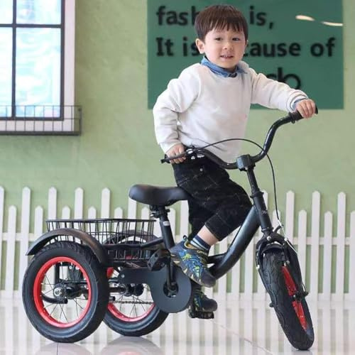 JIYIAN Kids Tricycle with Basket for 2-6 Years Old – Heavy Duty 100KG Capacity, Inflatable Wheels – High Carbon Steel Frame, Pedal Bike with Chain, Baby Stroller Push Ride-On,Black