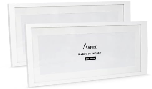 SHANN Park 2 Portafoto Madera 20x50cm， Marco para foto de Madera con Cristal, Marco para pared，Marco Decorativo。Blanco