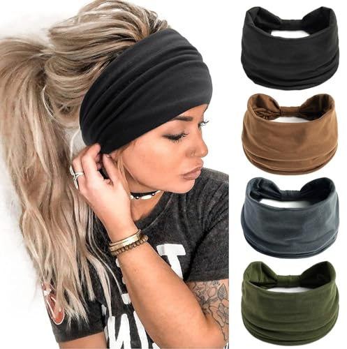 Flintronic 4 Pezzi Fasce Capelli Donna Largo，Elastico Morbido con Nodo a Torsione Multicolore