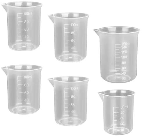 6Pcs Small Measuring Jugs, 50/100/150ml Transparent Measuring Cups, Graduated Beaker Plastic Liquid Measure Jug, Measure Cup for Lab Household Kitchen Cooking Baking Measures