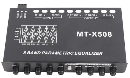 Fdit Égaliseur Audio Automobile, Amplificateur de Crossover de Réglage EQ Réglable de Bande Premium 5 pour Un Contrôle Audio Précis avec Une Sortie Sonore équilibrée