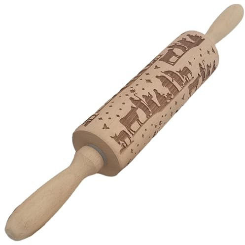 Mattarello in rilievo natalizio, stampo per biscotti in legno inciso da 14 pollici con motivo a griglia, strumento per decorare dolci natalizi