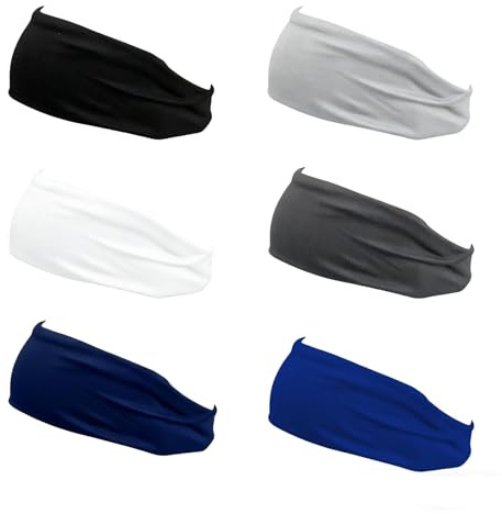 Nextpal 6 Pcs Sweat Wicking Headband for Men, Moisture Wicking Sports Headbands for Running Cycling Football and Basketball, Stretchy Workout Sweatbands for Long Hair Fitness Head Bands (Blue 6 Pcs)