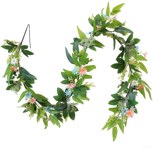 Sandyseptember Ghirlanda di vite artificiale con fiori lilla, 180 cm, ghirlanda in rattan di seta per paesaggio, giardino e decorazione della casa