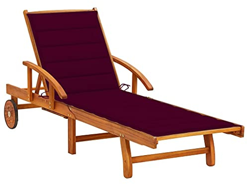 Frdhee Gartenstuhl Hochlehner Kippliege,Sonnenliege mit Auflage Akazie Massivholz,Sonnenbank für Balkon,Strand,Terrasse und Camping