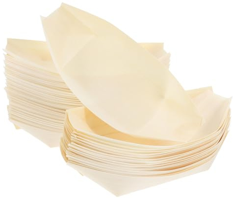 STOBAZA 150pezzi Piatti di Legno Usa e Getta per Cibo Barchette per Sushi e Snack Vassoi da Portata in Legno per Dessert Tacos Hamburger Popcorn e Articoli per Feste