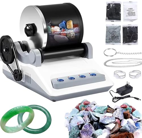 Elektrische Rock Tumbler Maschine zum Polieren von Edelsteinen | 7-Tage-Timer und abnehmbares Polierset für Geologie und Mineralkristalle