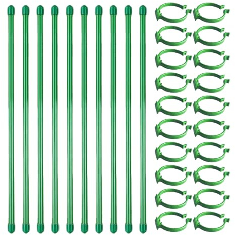 Generico Soportes para plantas con postes de apoyo – 10 soportes de flores ajustables, bastones de orquídeas de jardín con 20 abrazaderas, para césped, invernadero, jardín, exterior, balcón, terraza