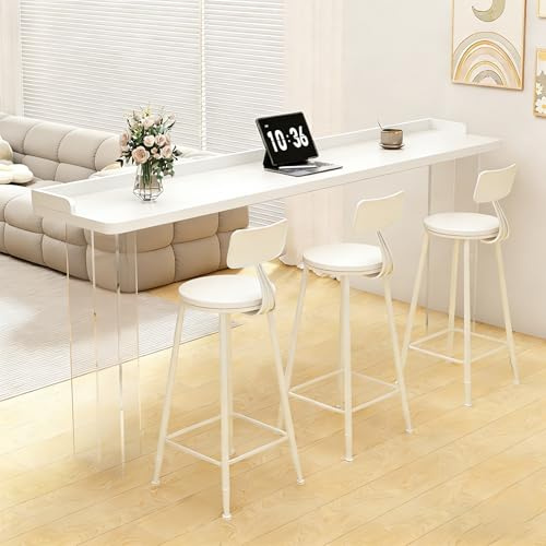 Modern Bartabell, Industriell Köks- och Matsalstabell i Thekenhöjd med Akrylbas, för Kök, Vardagsrum, Festrum, Utan Hocker(White,140x40x105cm/55x16x41in)